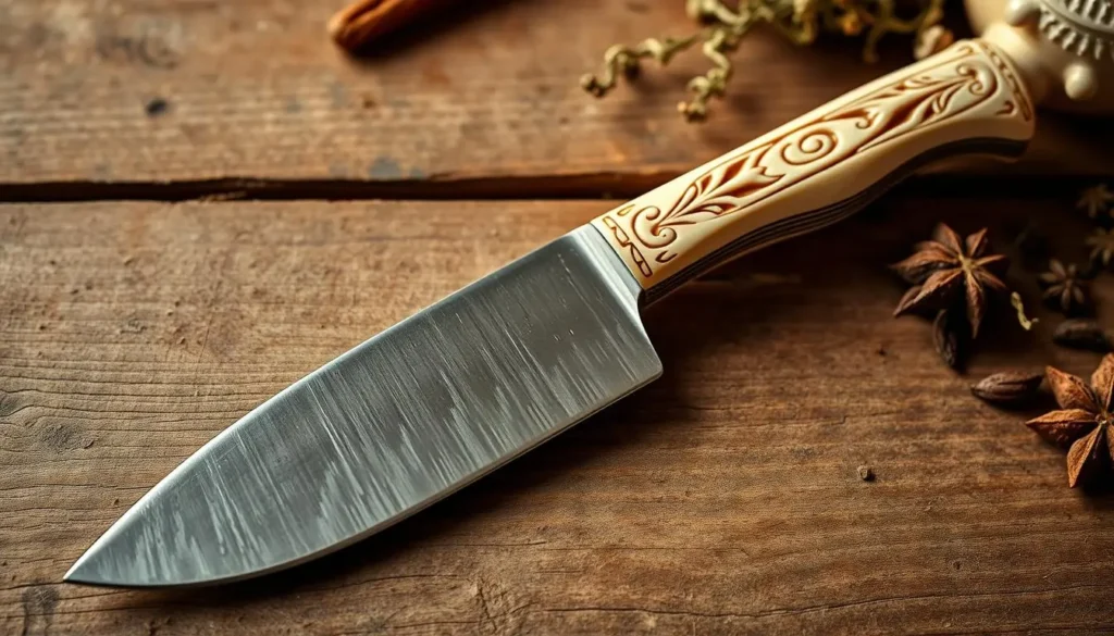 "Close-up of authentic bone handle knives, highlighting the natural texture and craftsmanship used to distinguish genuine pieces."