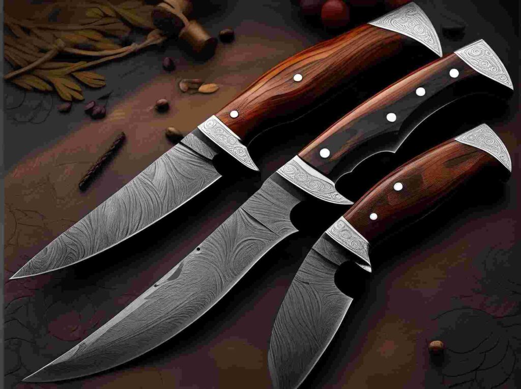 Highlighting the durability and strength of Damascus steel in high-quality blades.